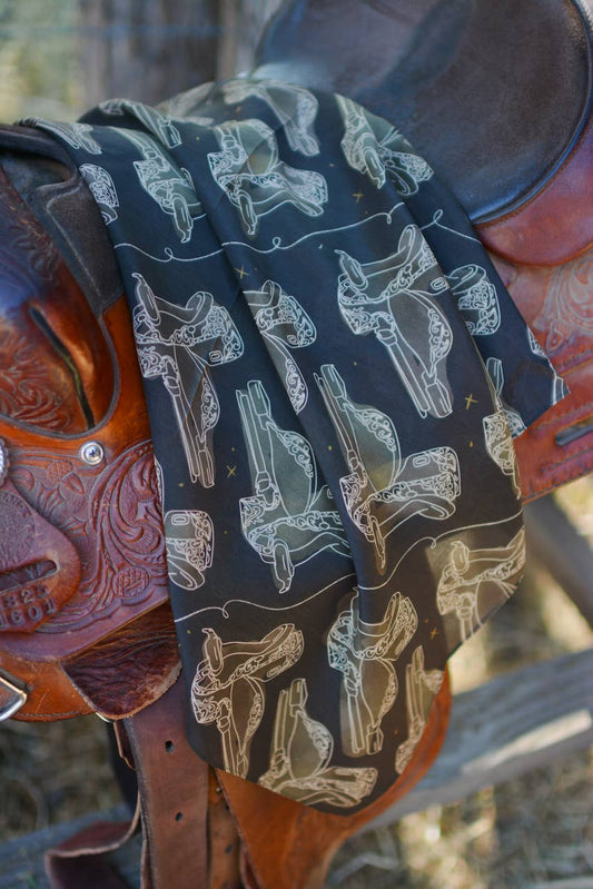Tirzah Lane Art - Western Saddle in Arena Brown Cowgirl Silk Scarf Wild Rag