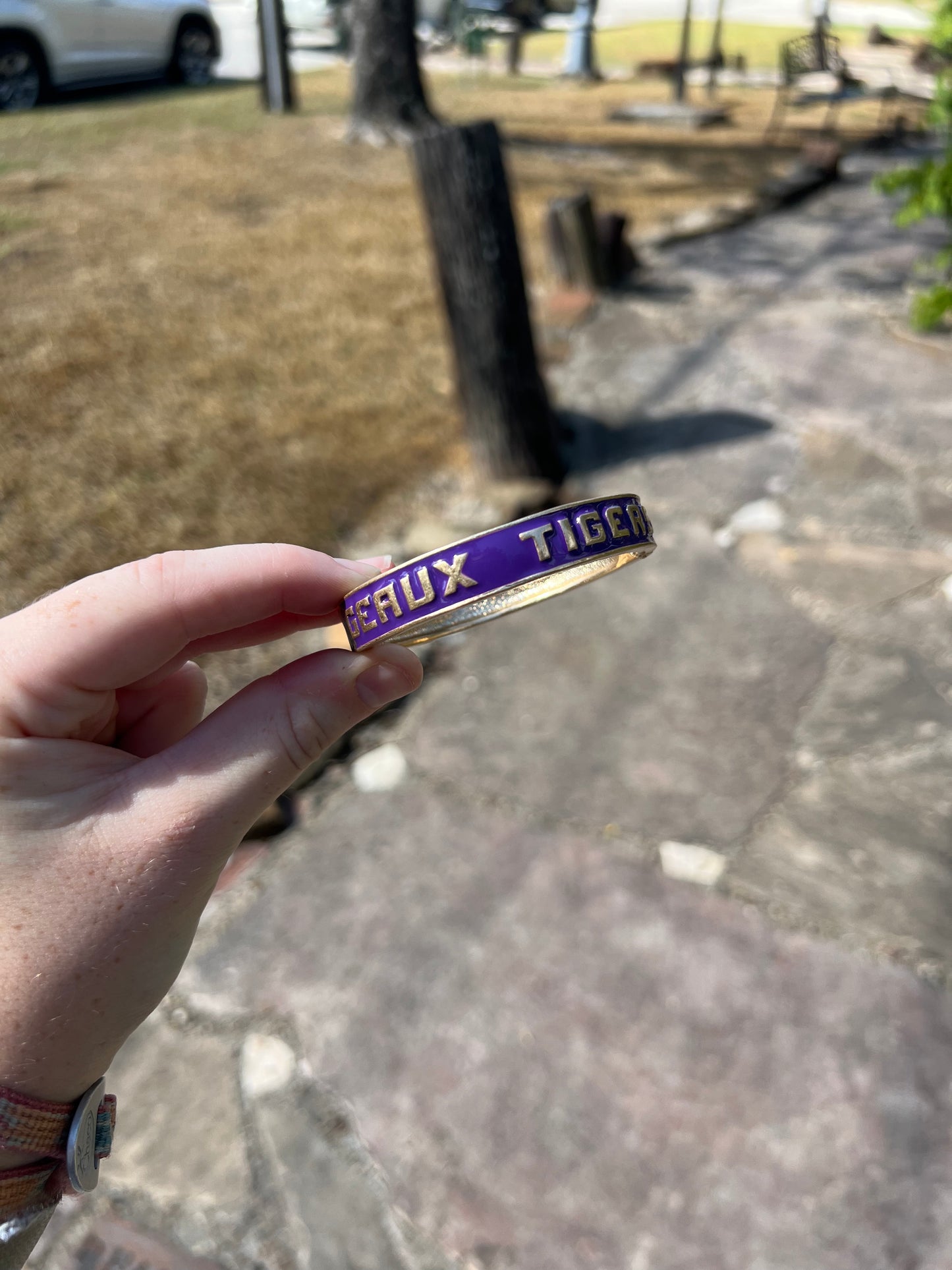 LSU Enamel Hinge Bangle/Purple