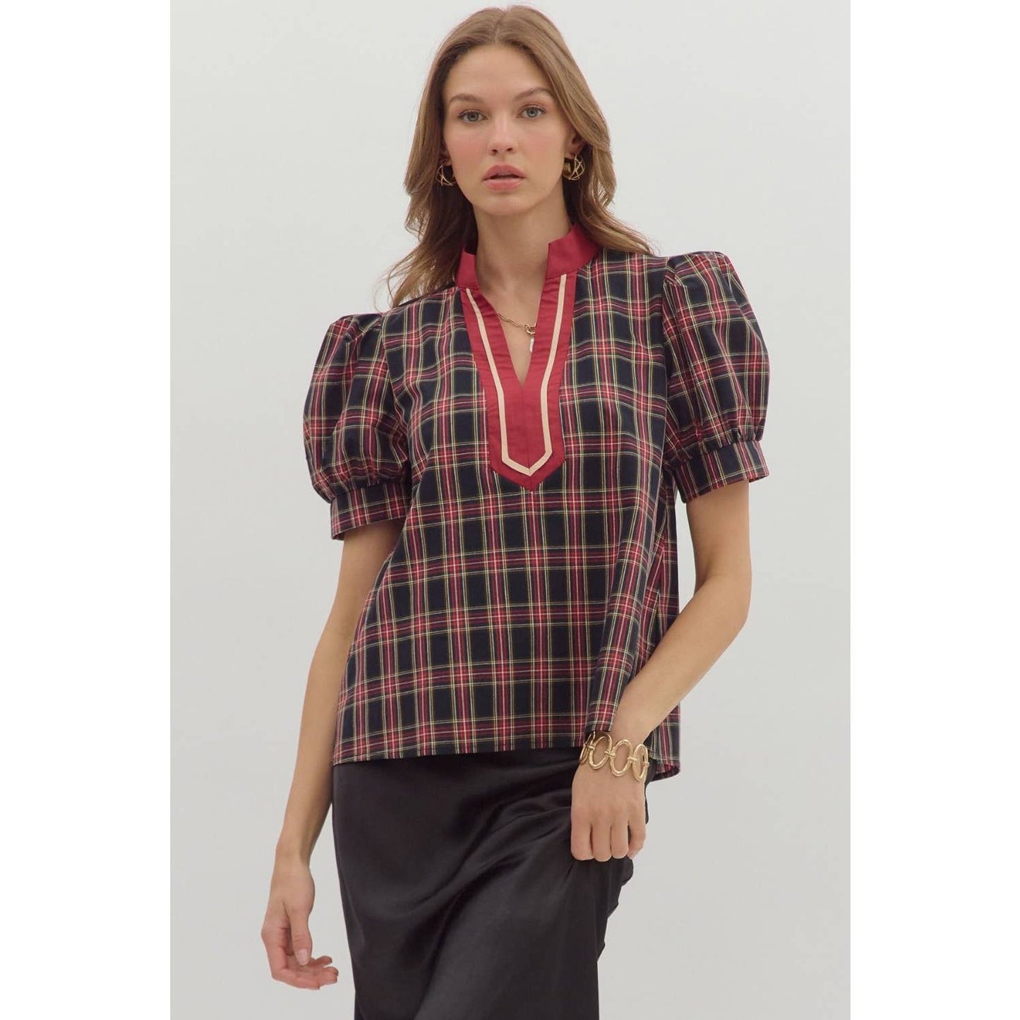 Holiday Plaid Cuff Top