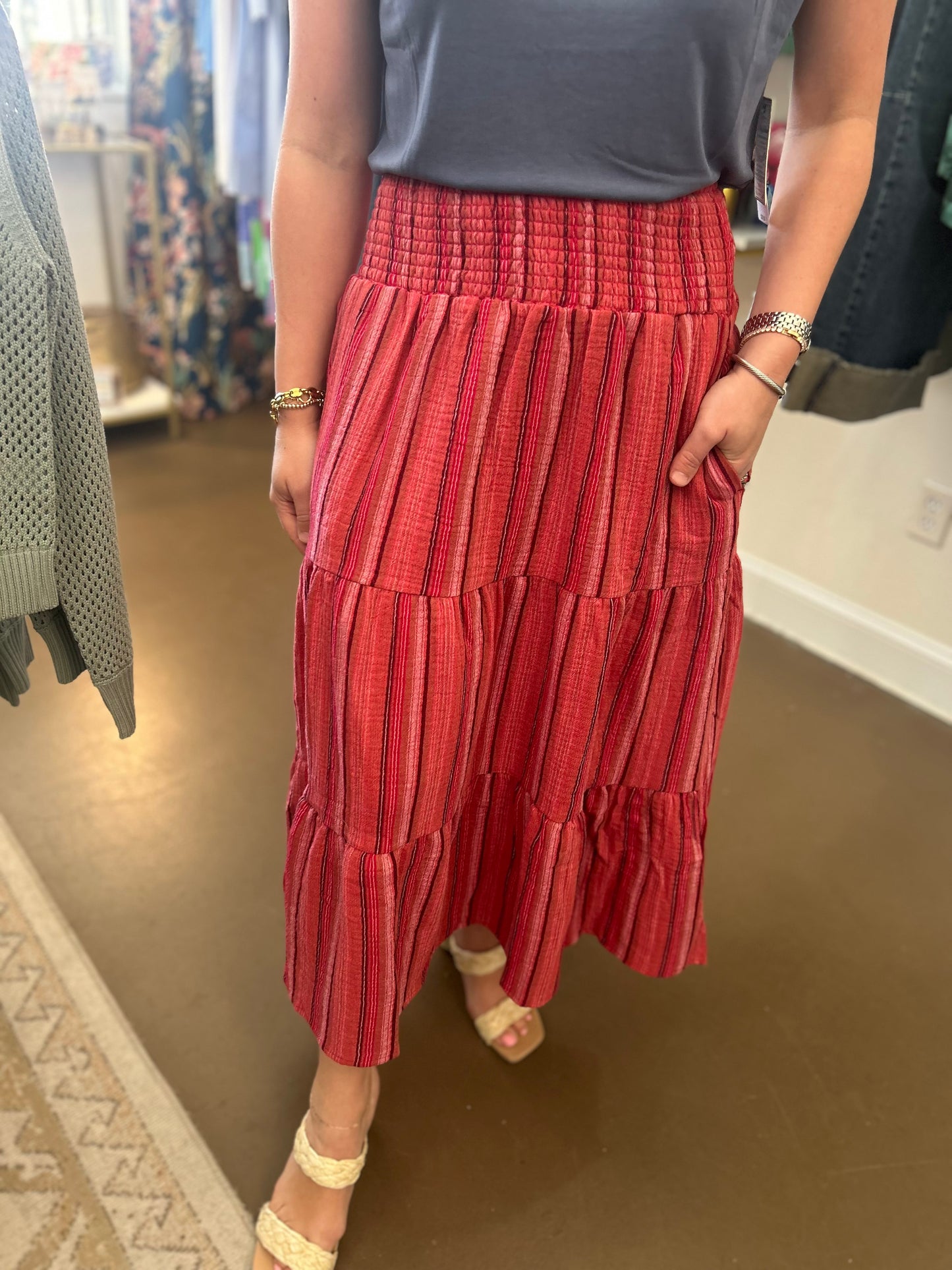 Lavina Smocked Waistband Midi Skirt