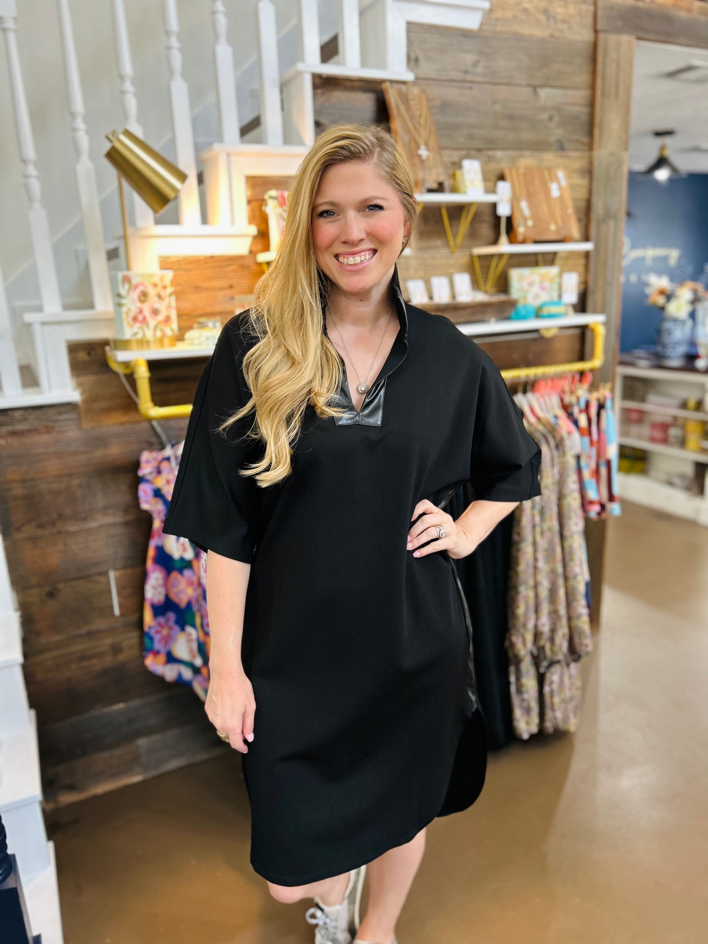 Black Contrast Midi Dress