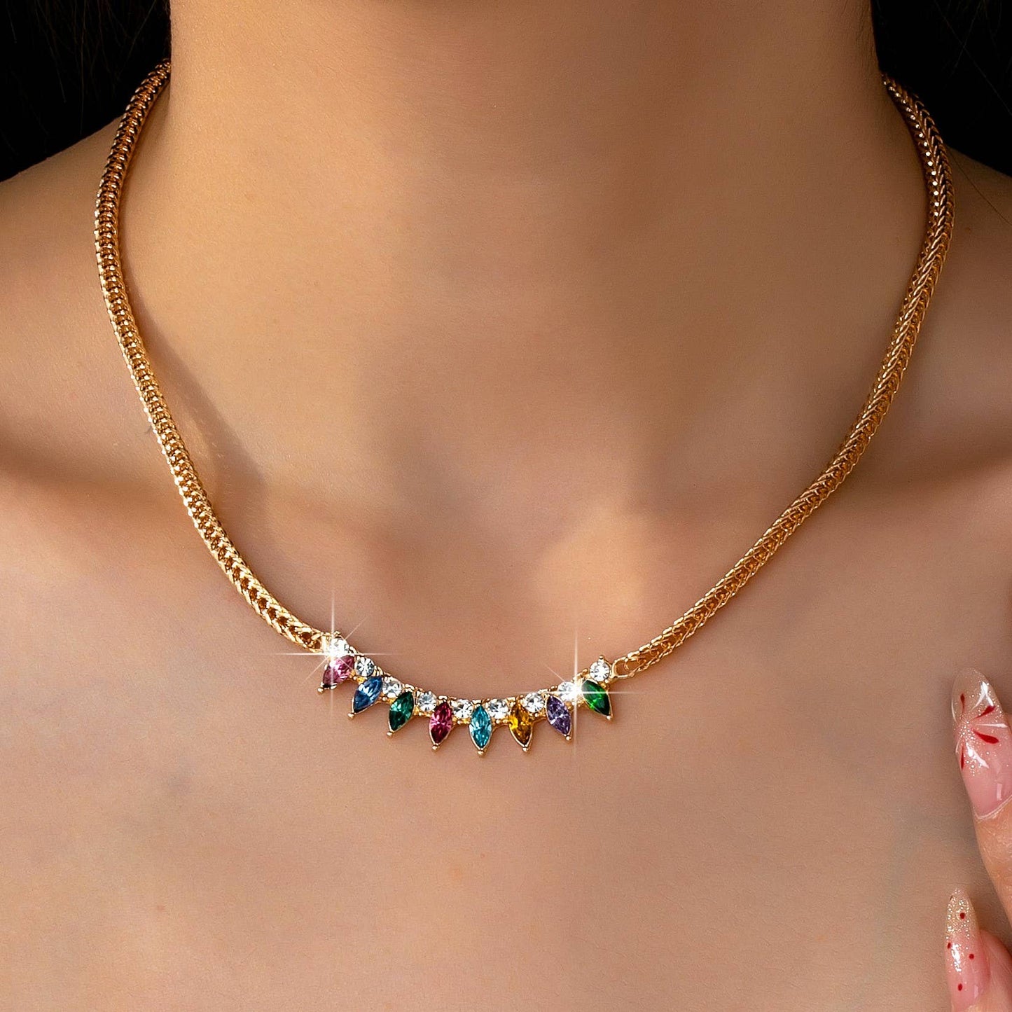 Rainbow Marquise Drop Bib Necklace
