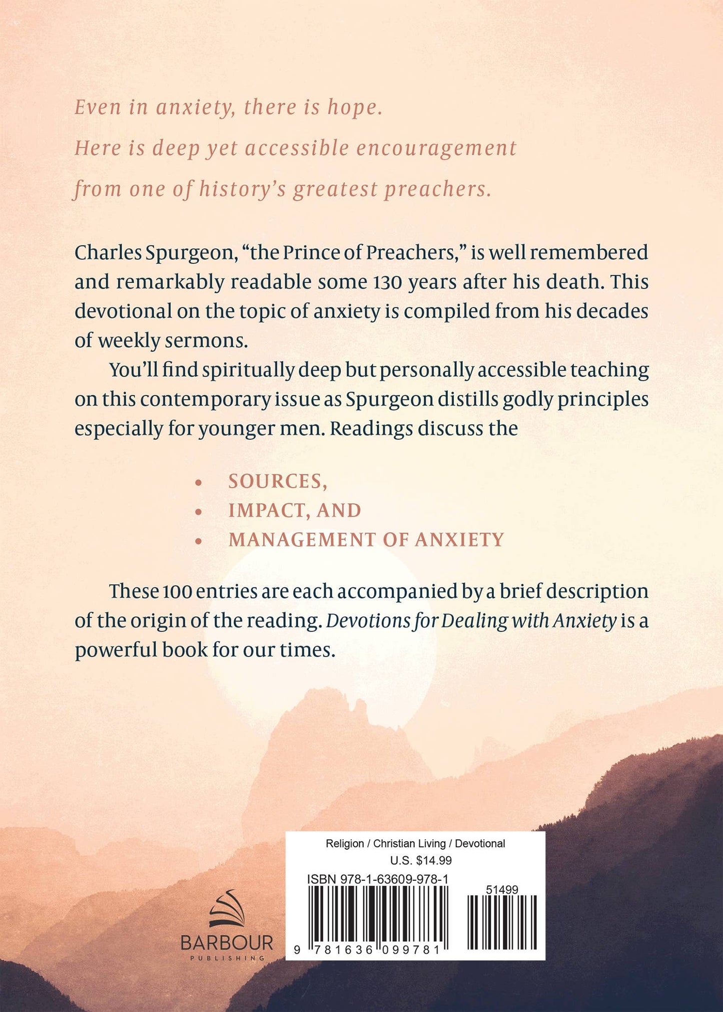 Barbour Publishing, Inc. - Devotions for Dealing with Anxiety : 100 Meditations for Men