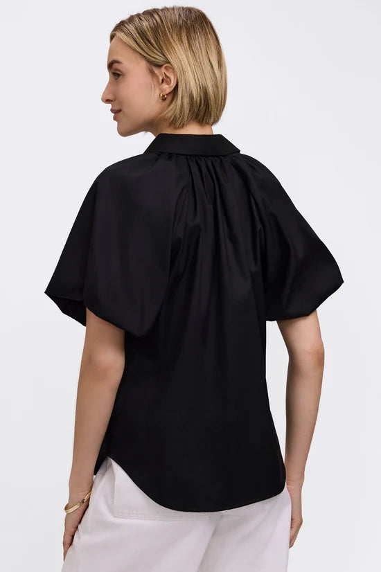 Paula Solid Puff Sleeve Shirt - Black