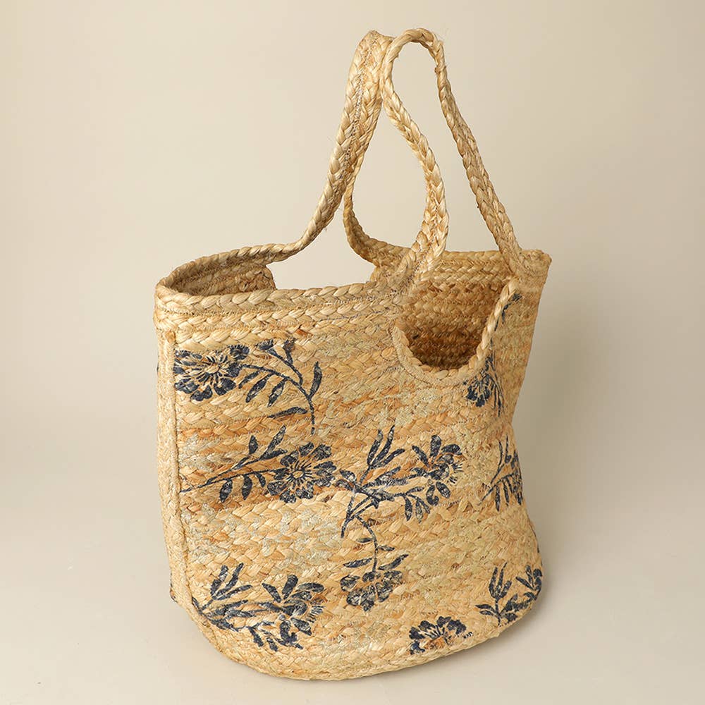 Sensibling Corp. - Floral Pattern Woven Straw Shoulder Bag / Tote Bag