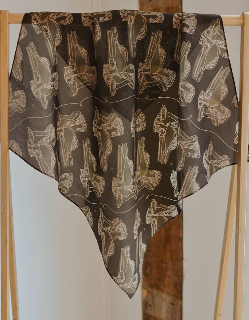 Tirzah Lane Art - Western Saddle in Arena Brown Cowgirl Silk Scarf Wild Rag