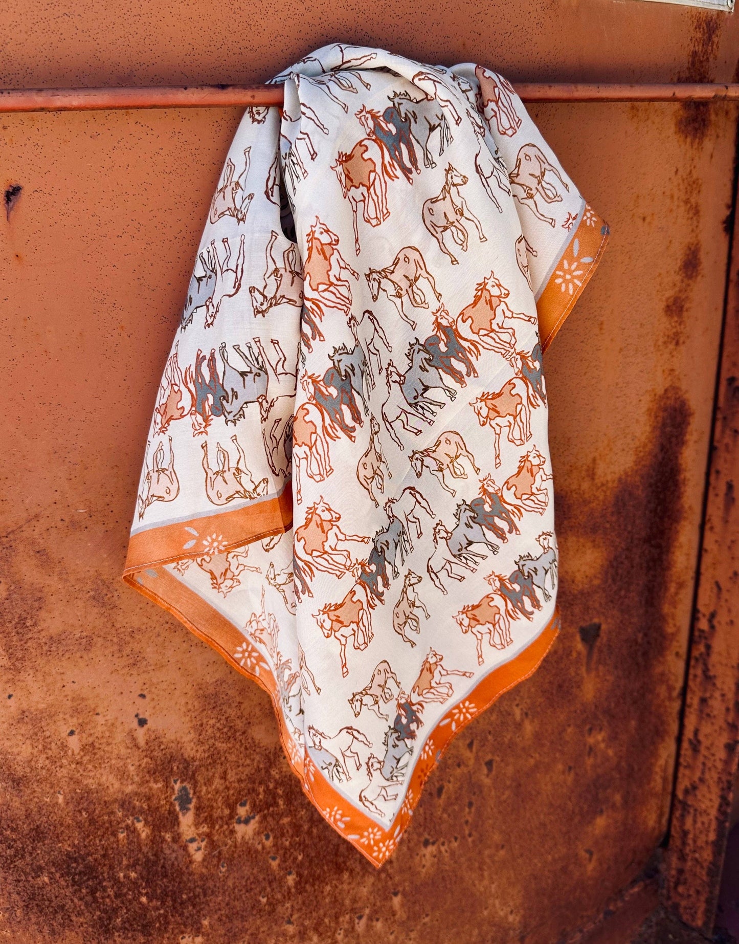 Tirzah Lane Art - Mustang Meadow Silk Western Cowgirl Wild Rag Scarf