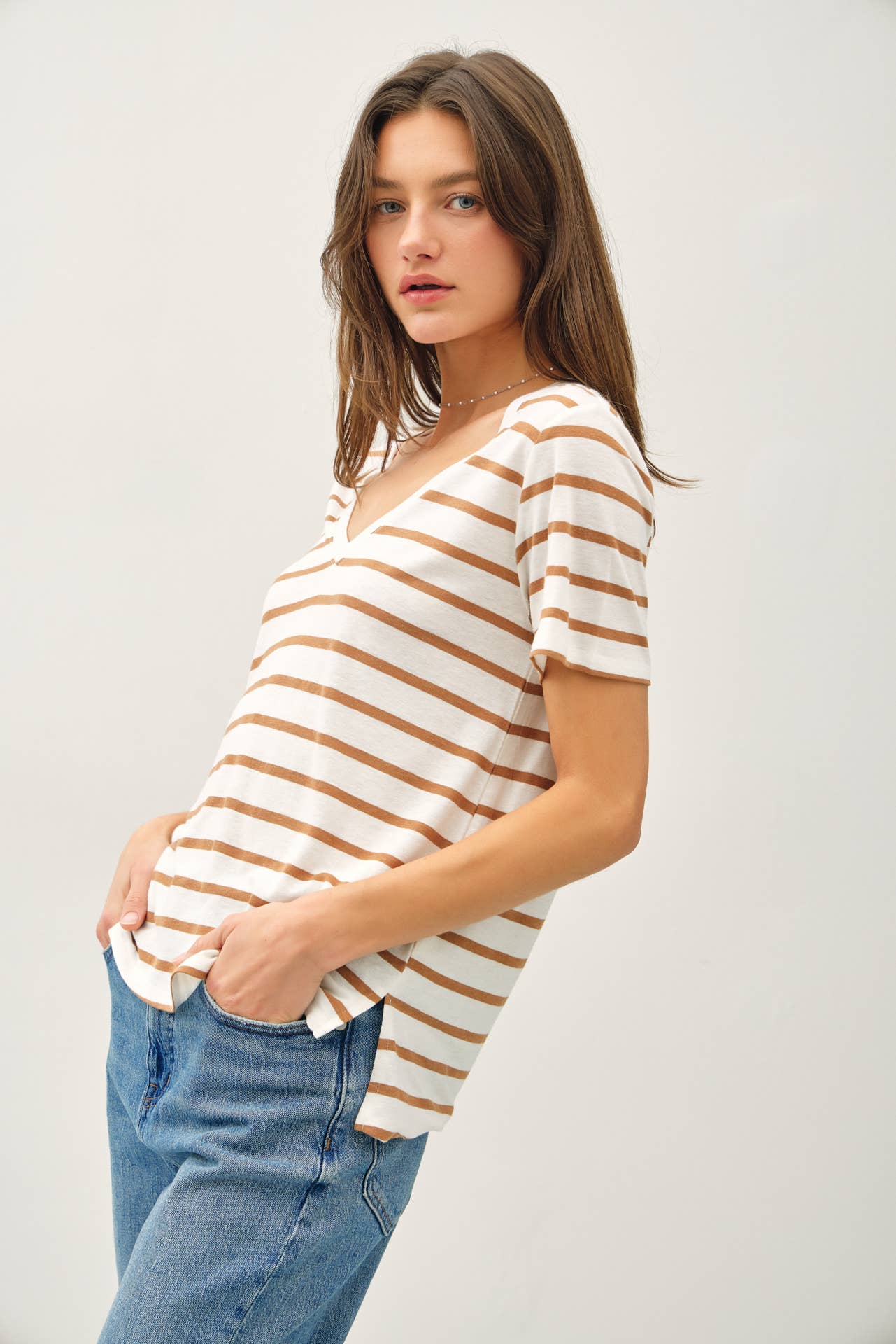 Be Cool V-neck Striped Tee