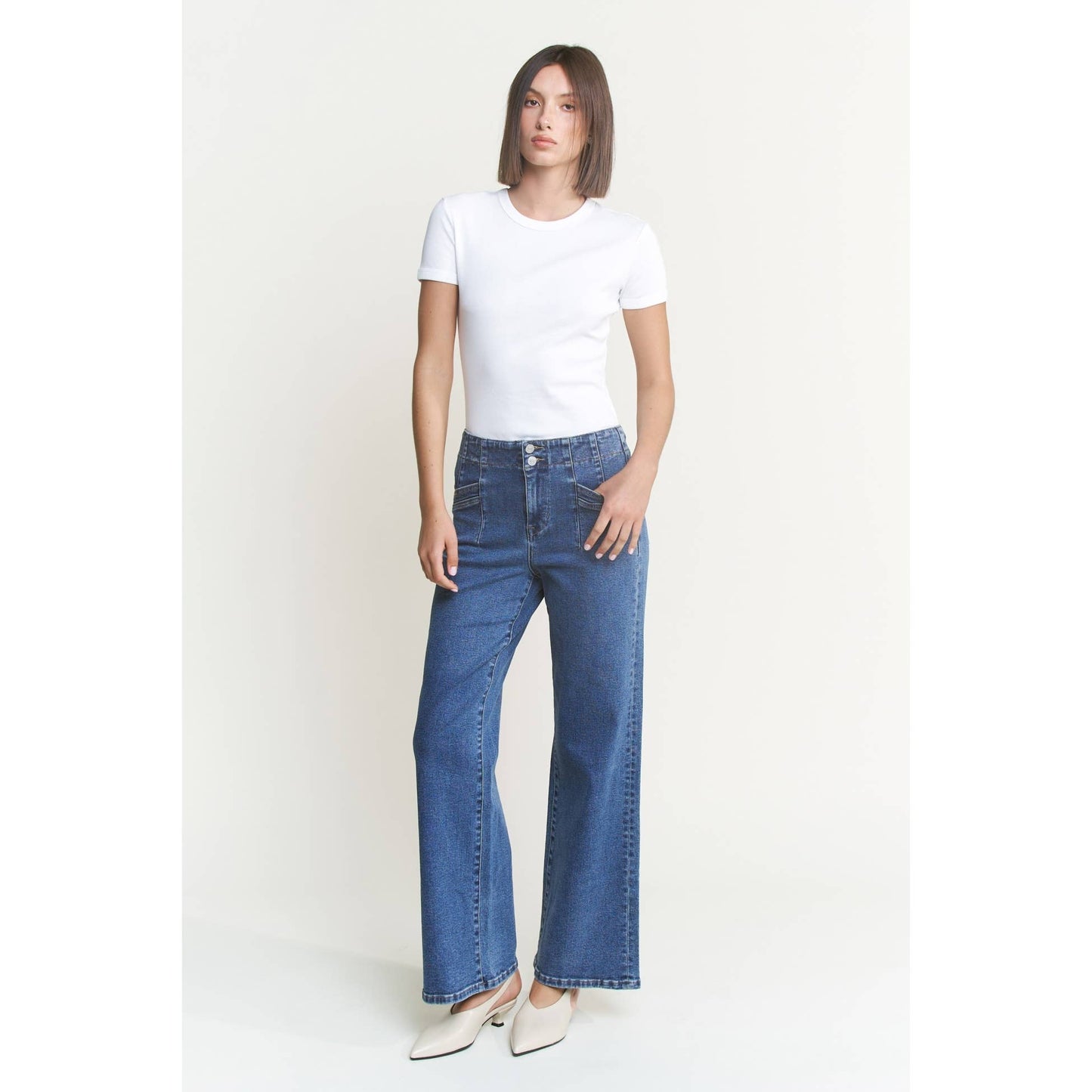 Mica Denim - SUPER HIGH RISE WIDE LEG WITH DBL BTN