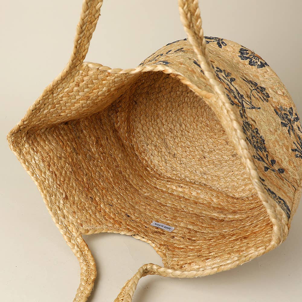 Sensibling Corp. - Floral Pattern Woven Straw Shoulder Bag / Tote Bag