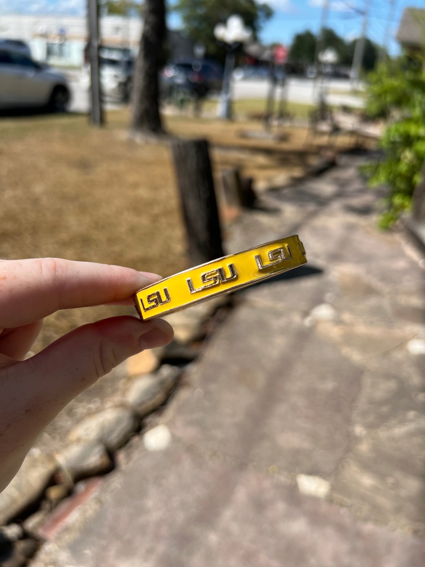 LSU Enamel Hinge Bangle/Purple