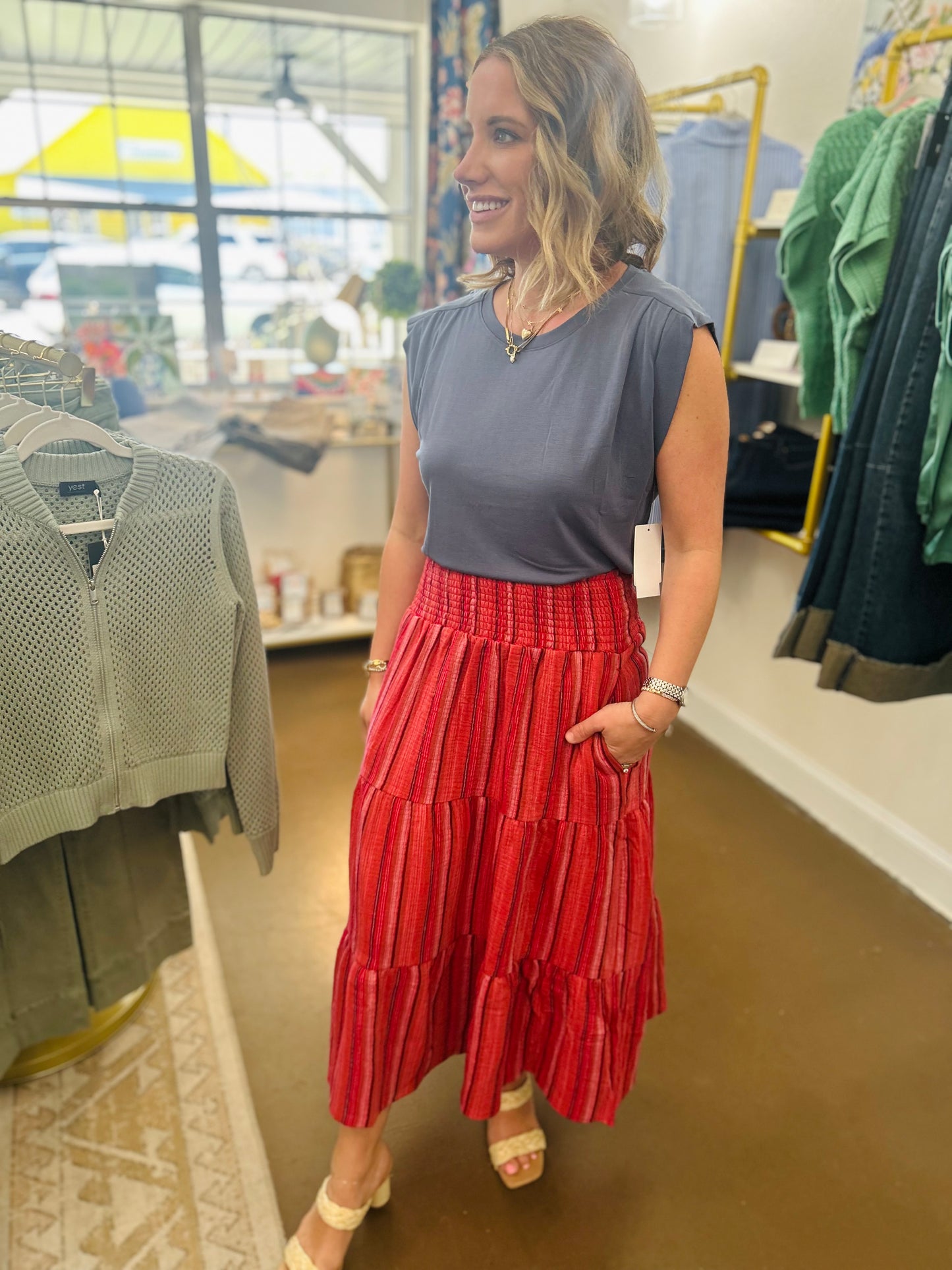 Lavina Smocked Waistband Midi Skirt