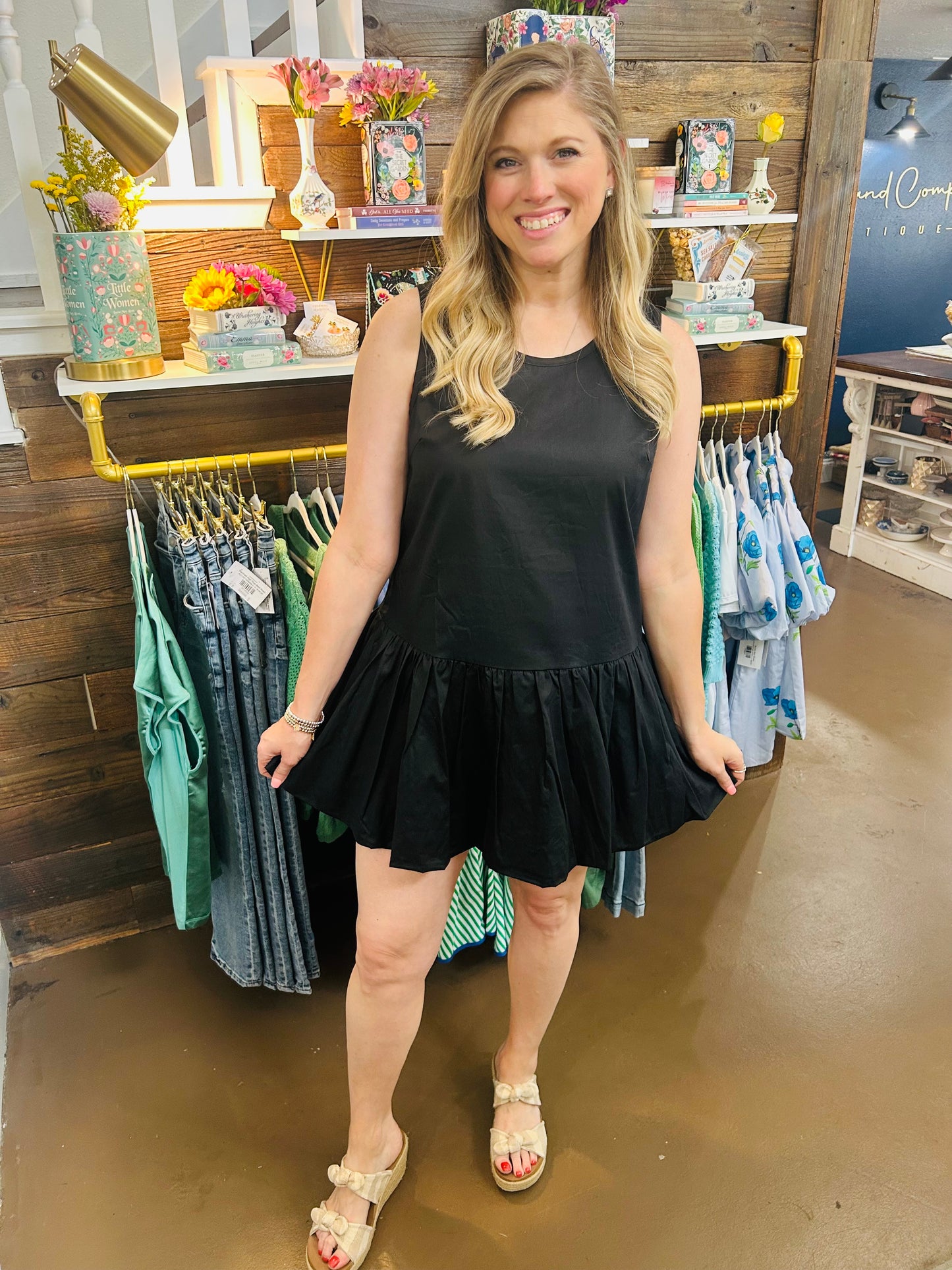 Ribbon Tie Mini Bubble Hem Dress