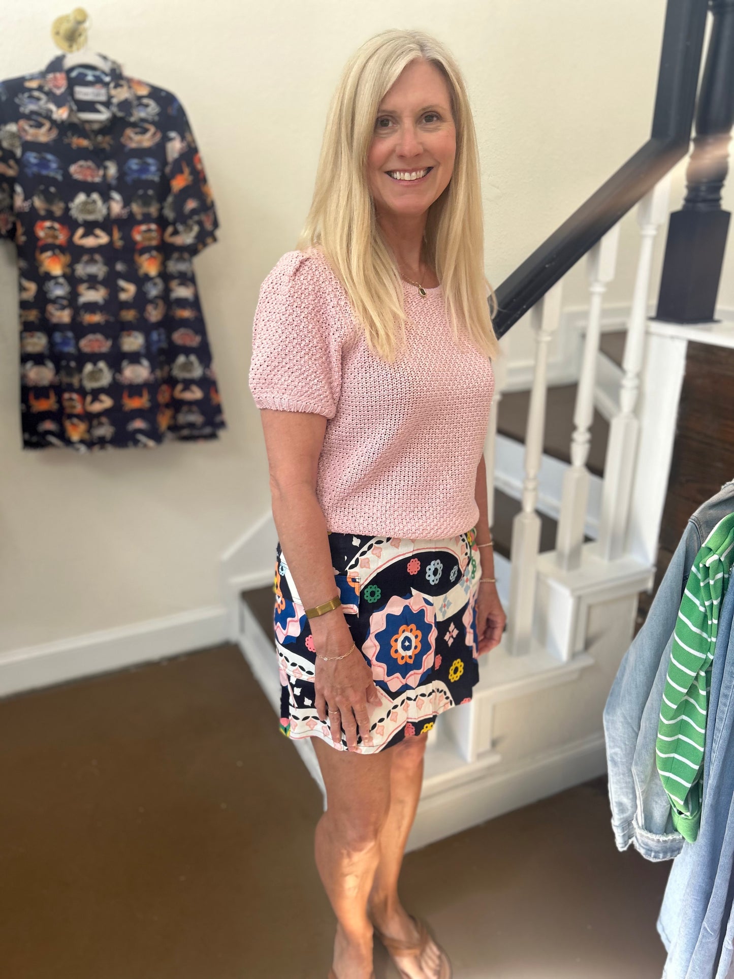 Tiles Printed Linen Blend Wrap Skort