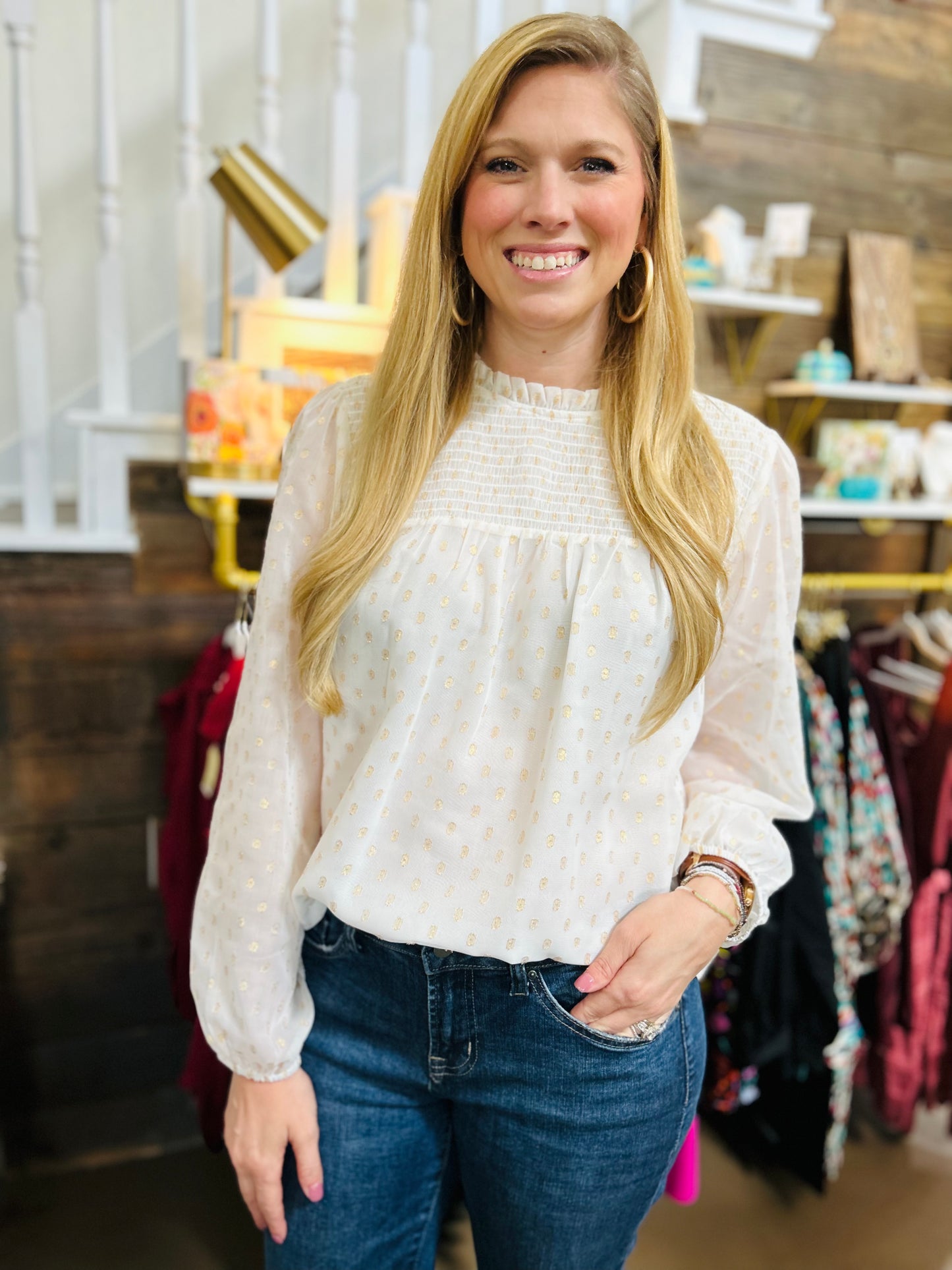 Ivory Gold Polka Dot Top