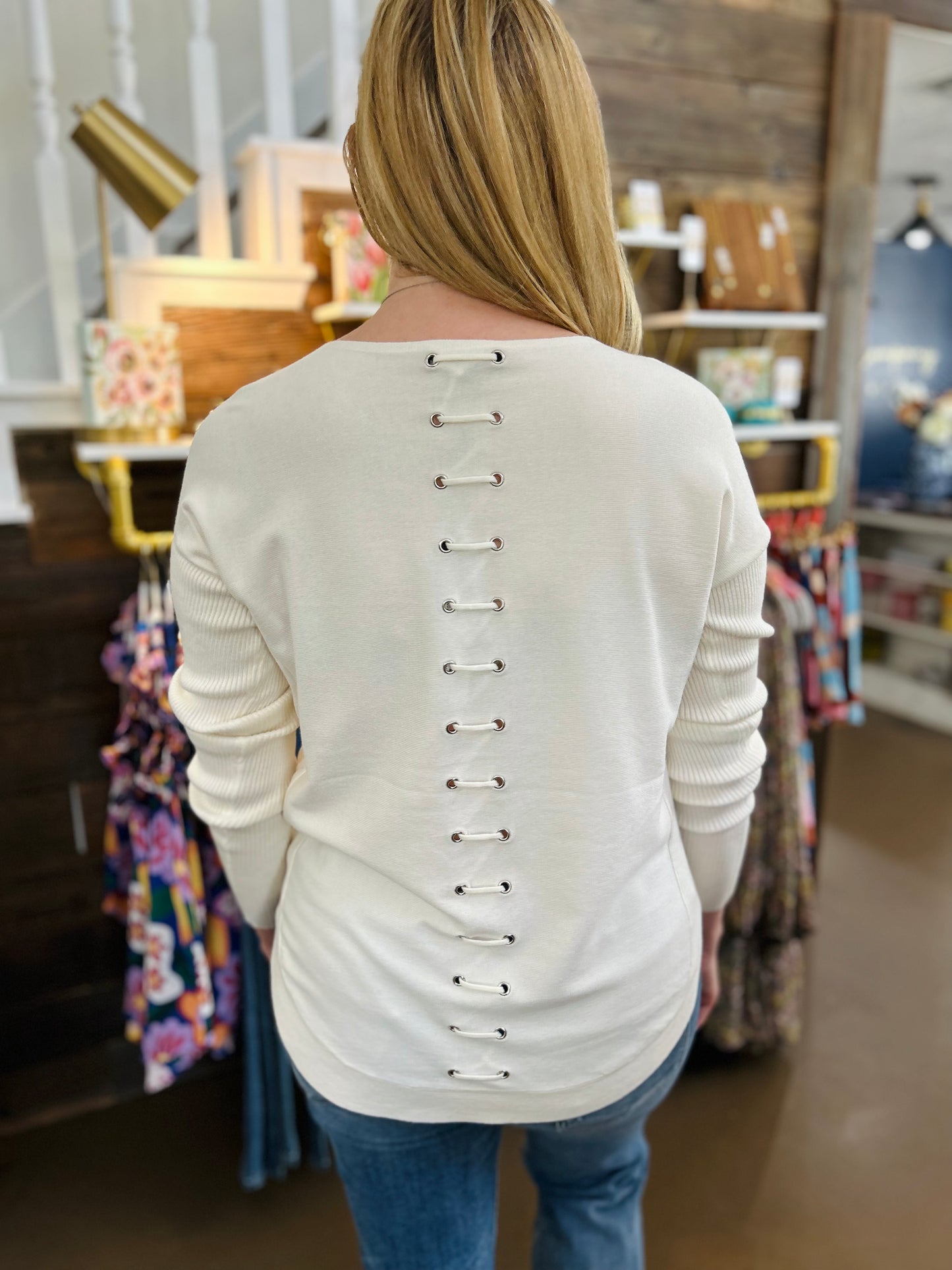 Ecru Cross Back Sweater