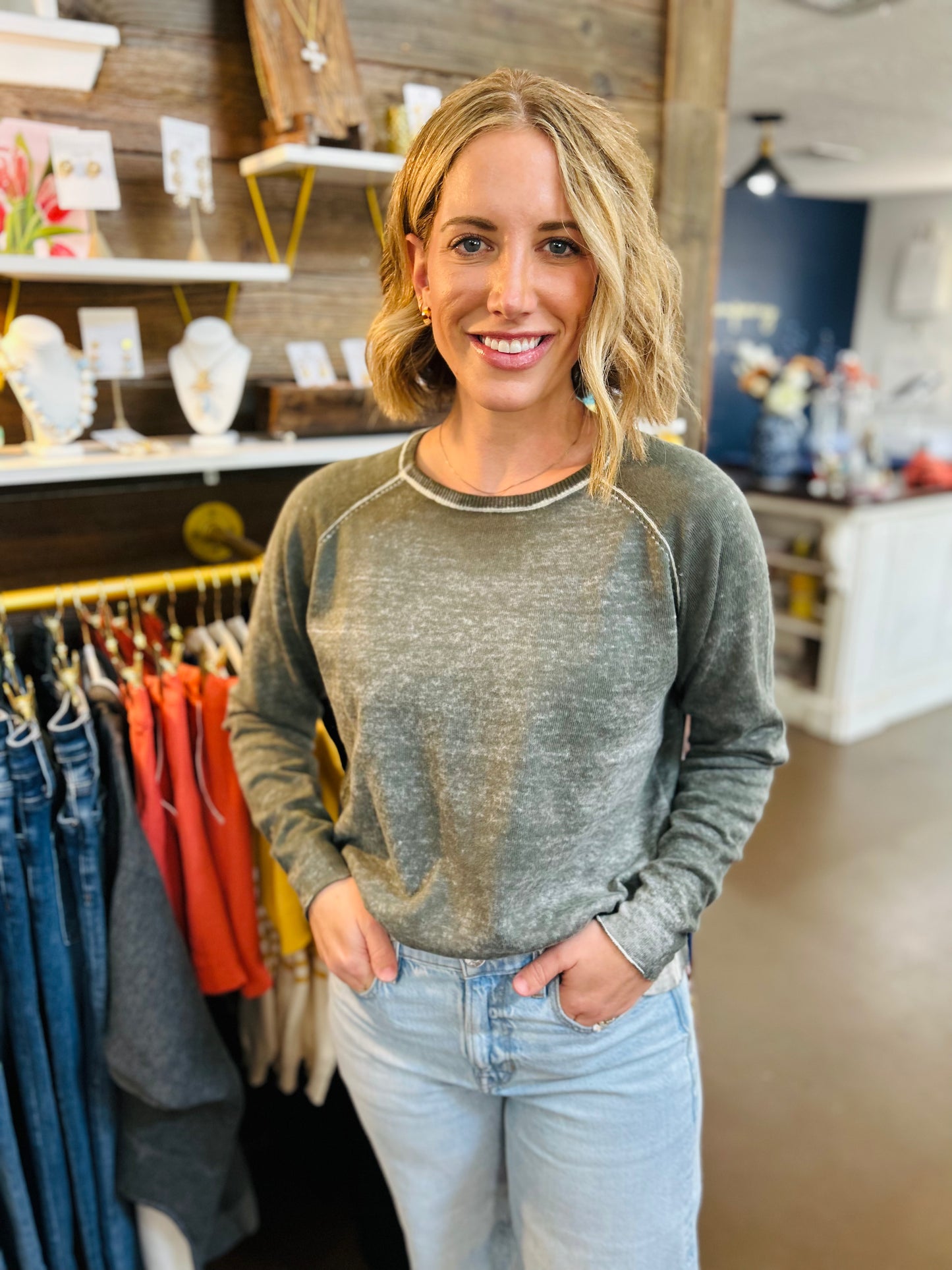 Washed Spruce Raglan Sweater