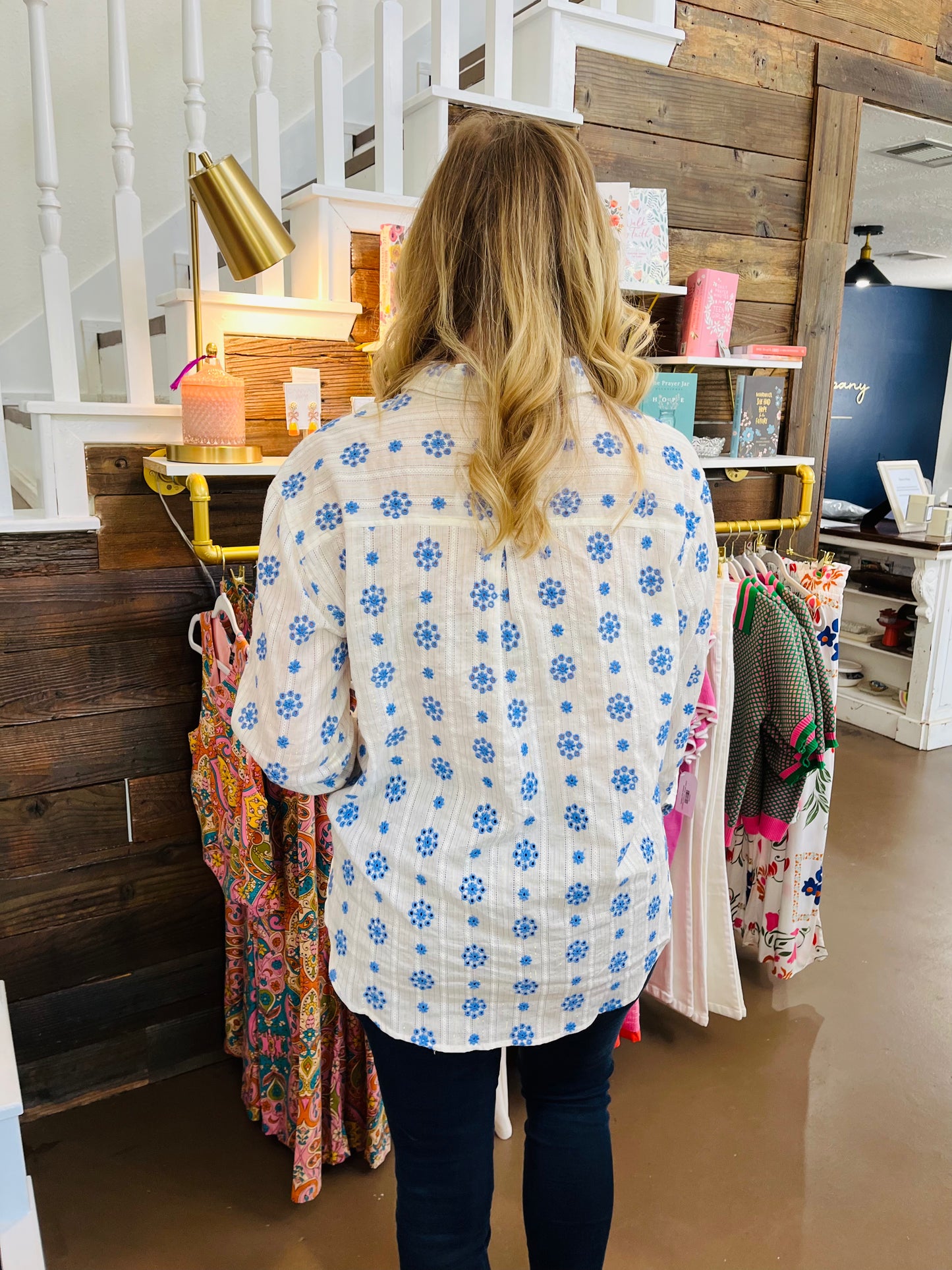 Blue Flower Button Down