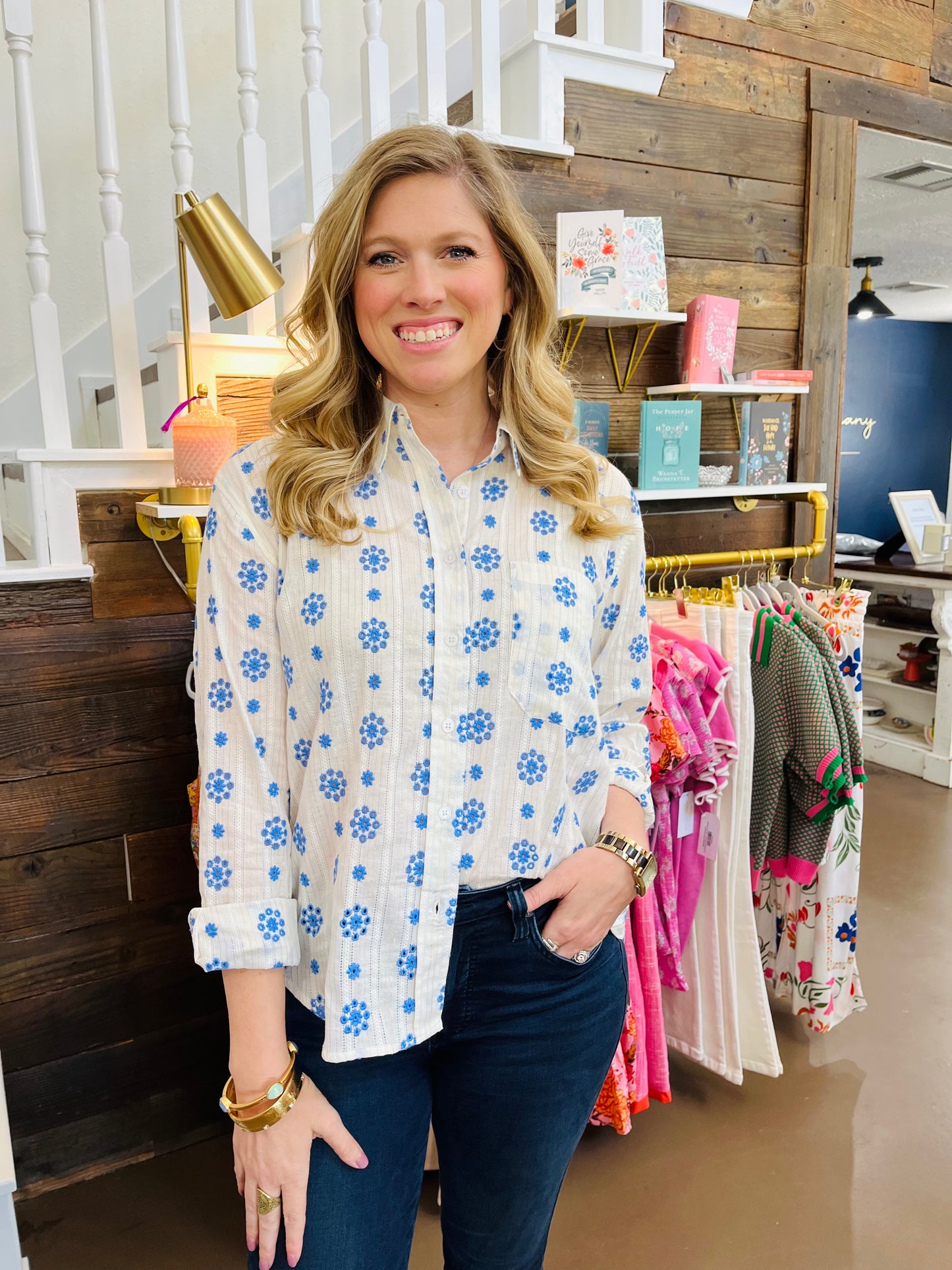 Blue Flower Button Down