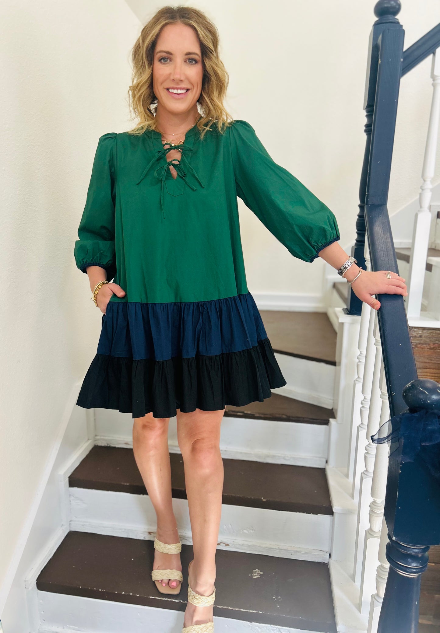 Woodlake Color Block Tiered Mini Dress