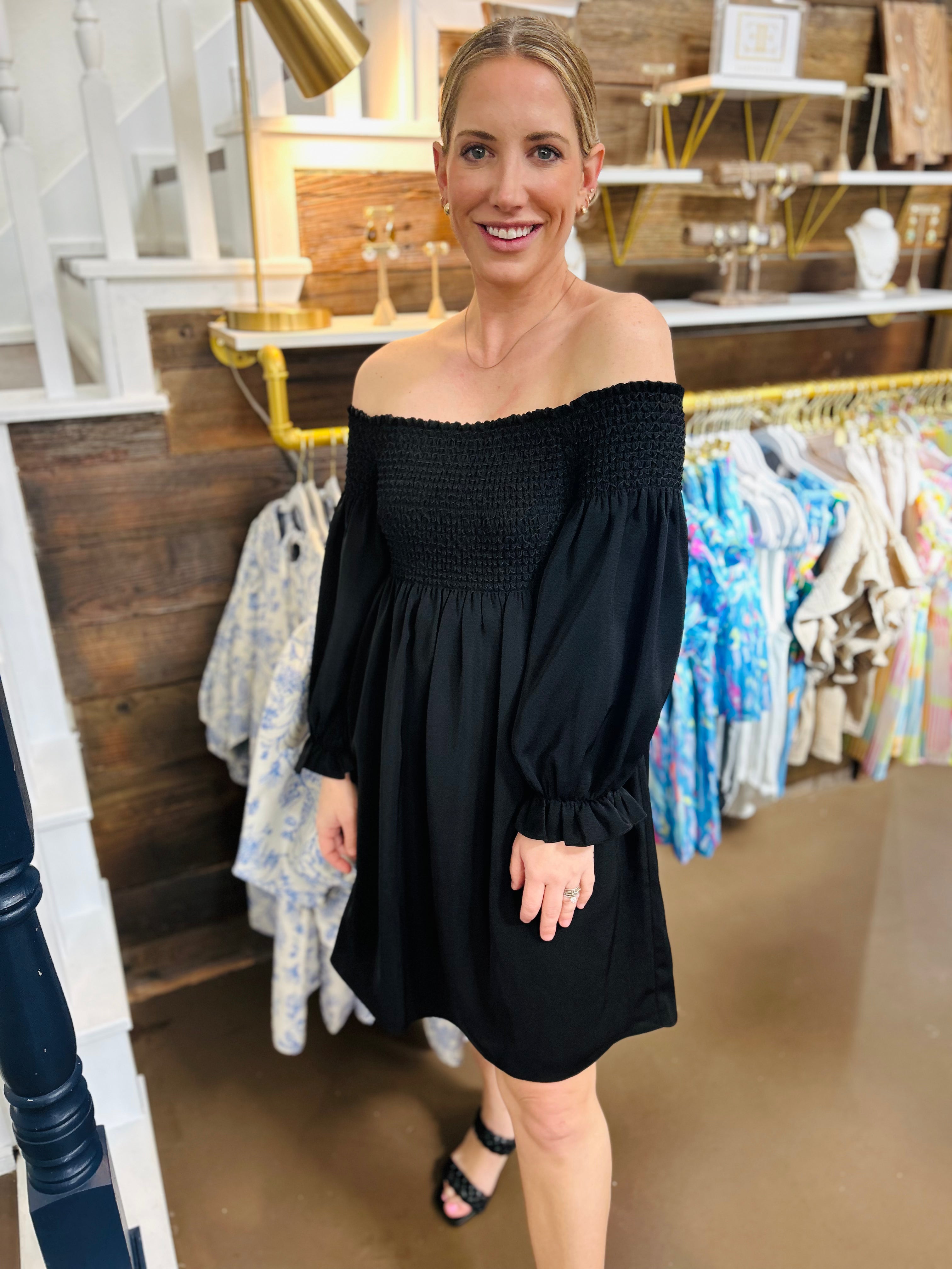 black smock dress Bishop + Young Made from soft cotton Womens Smocked Dress in Midnight