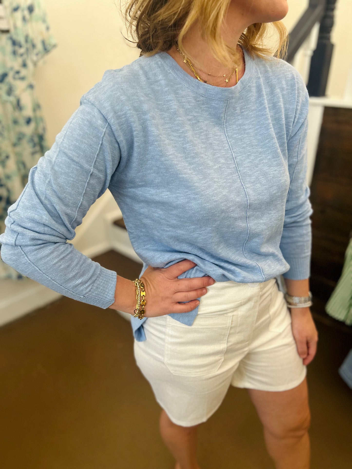 Light Denim Crew Neck Pullover