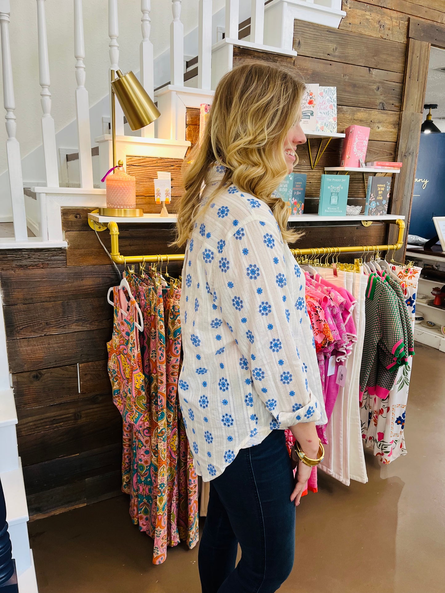 Blue Flower Button Down
