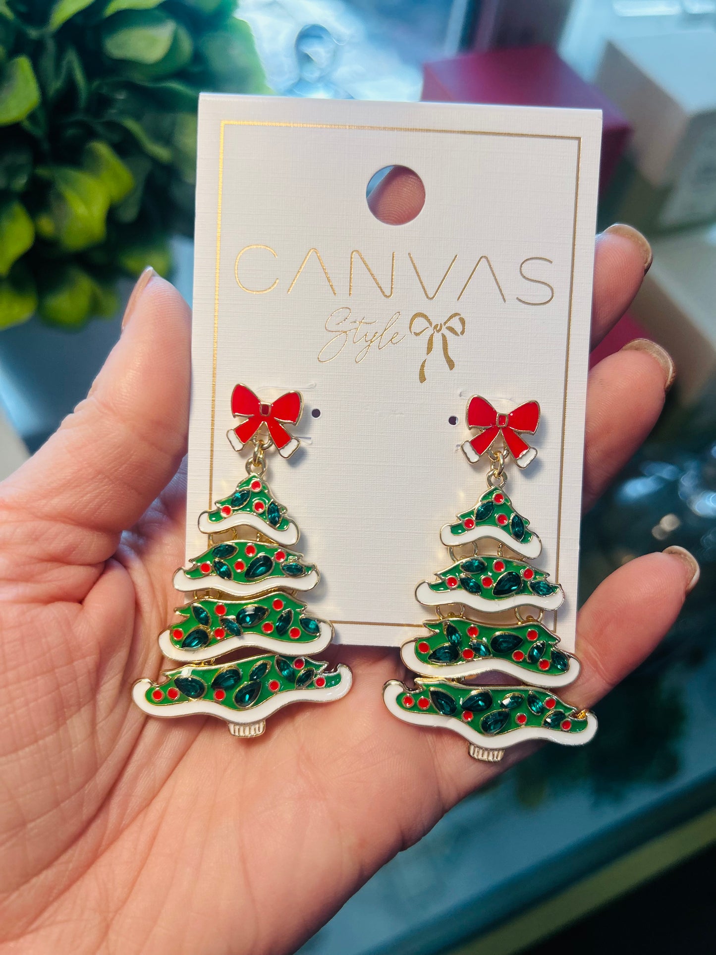 Dangle Christmas Tree Earrings