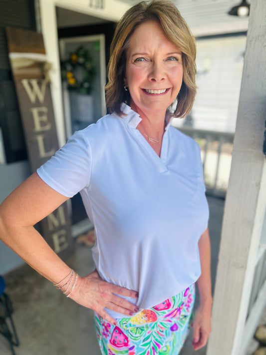 Chelsea White Ruffle Polo