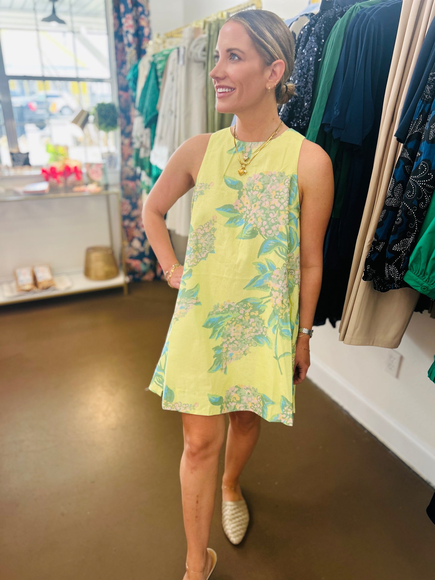 Lime Hydrangea Mini Dress