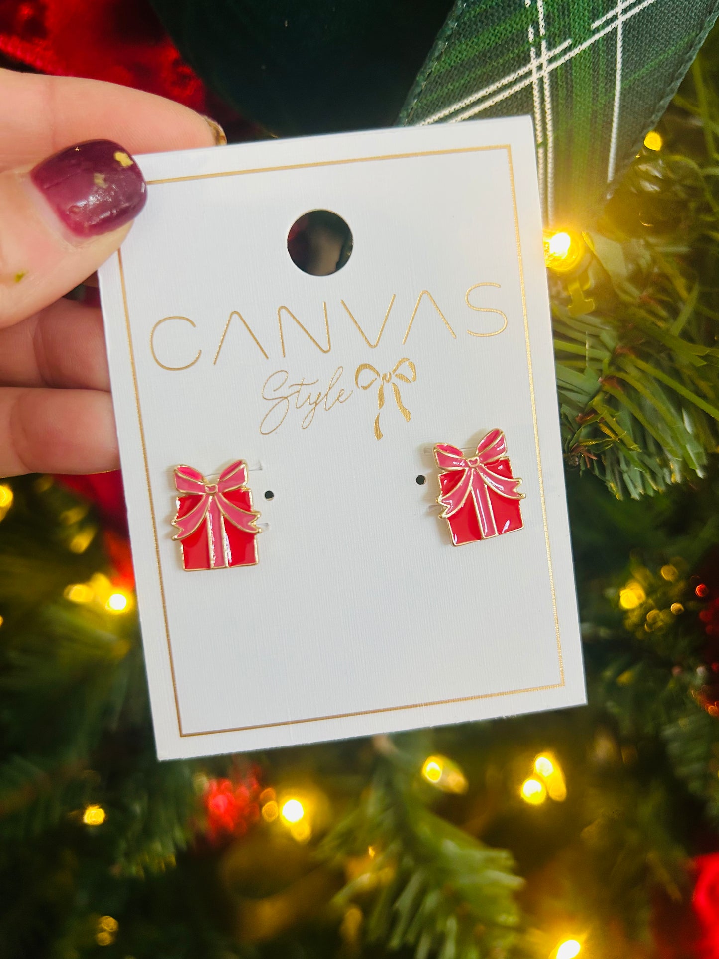Red Present Stud Earrings