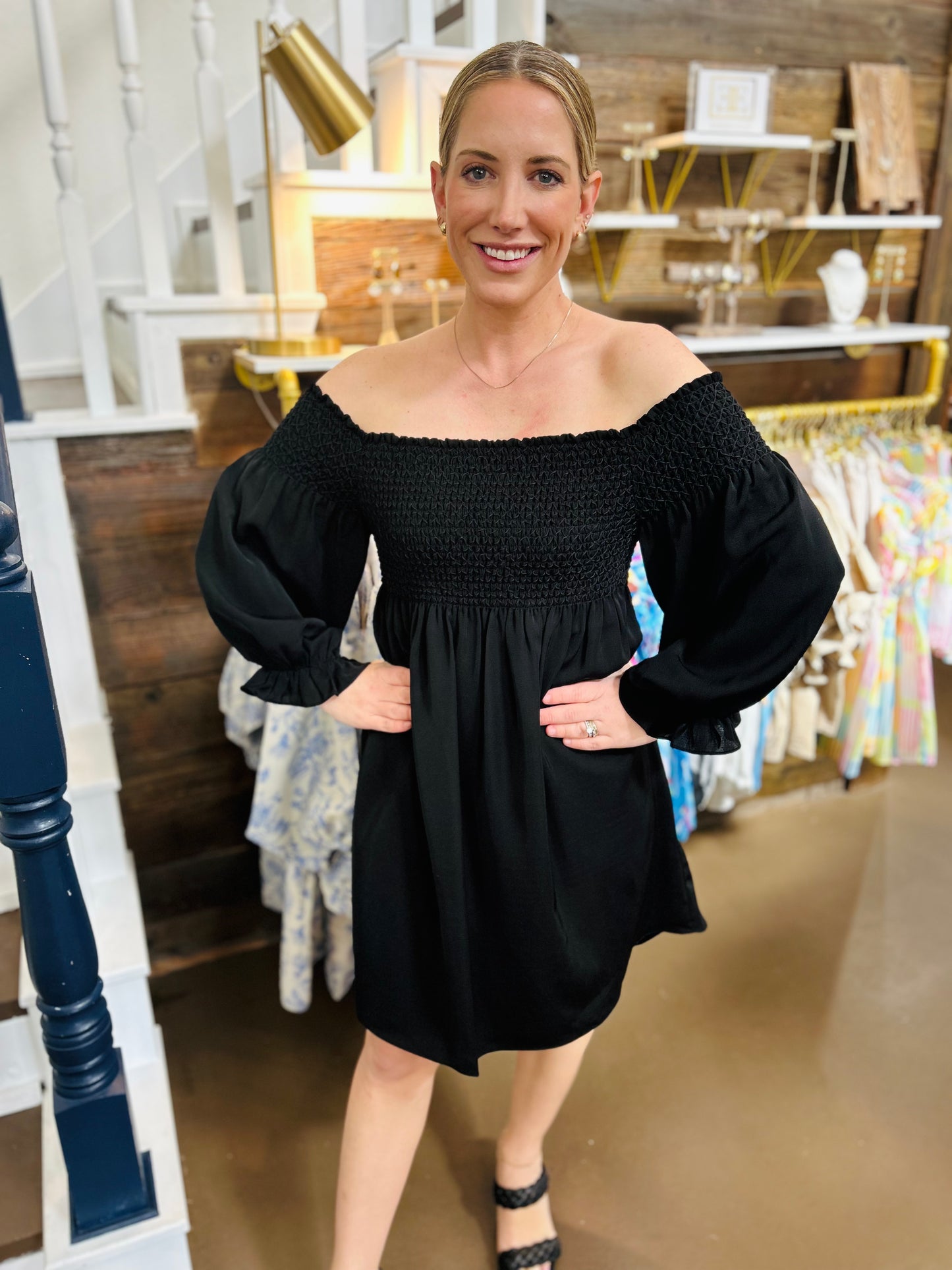 Black Smock Neck Dress