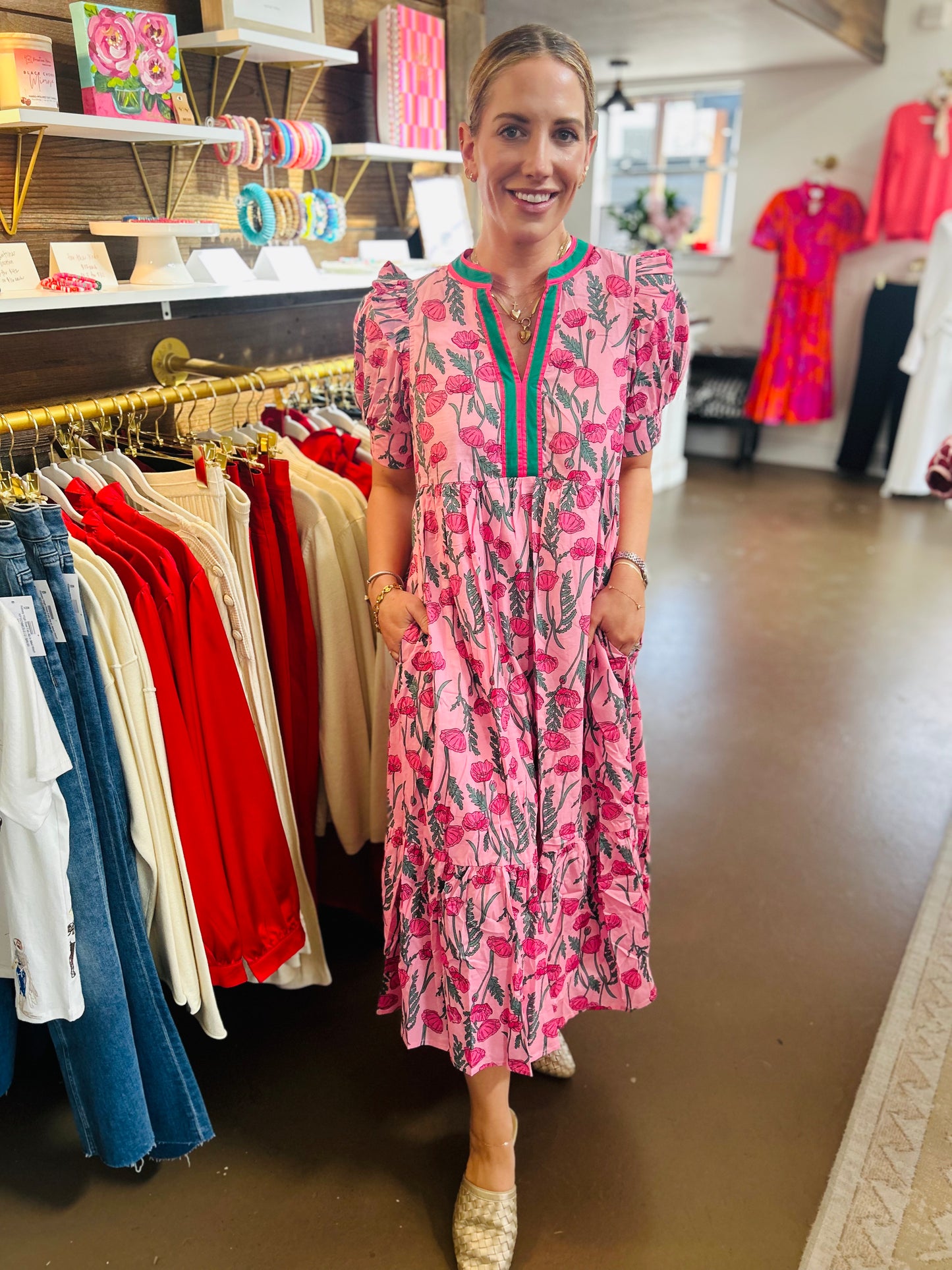 Pink and Green Floral Dress