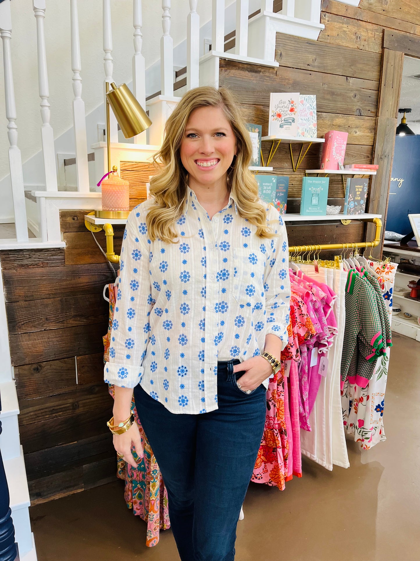 Blue Flower Button Down