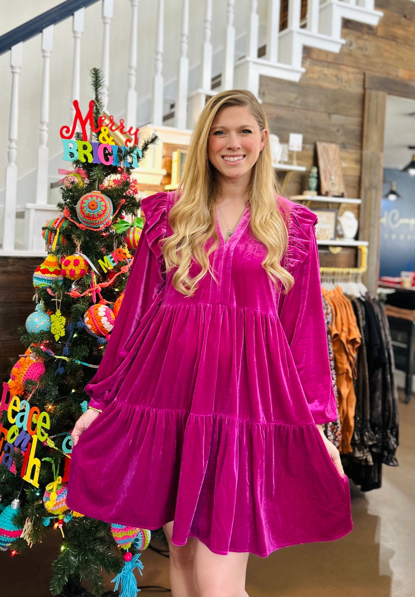 Magenta Velvet Doll Dress