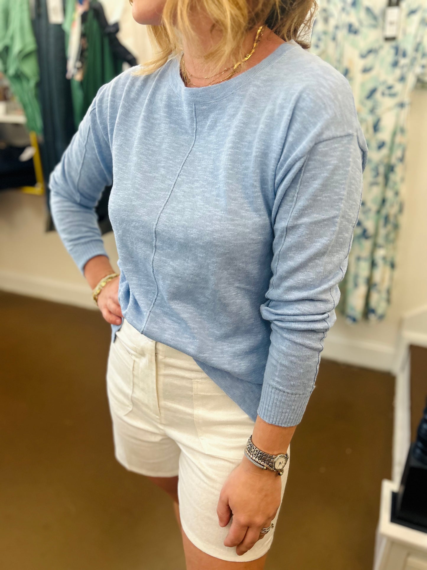 Light Denim Crew Neck Pullover