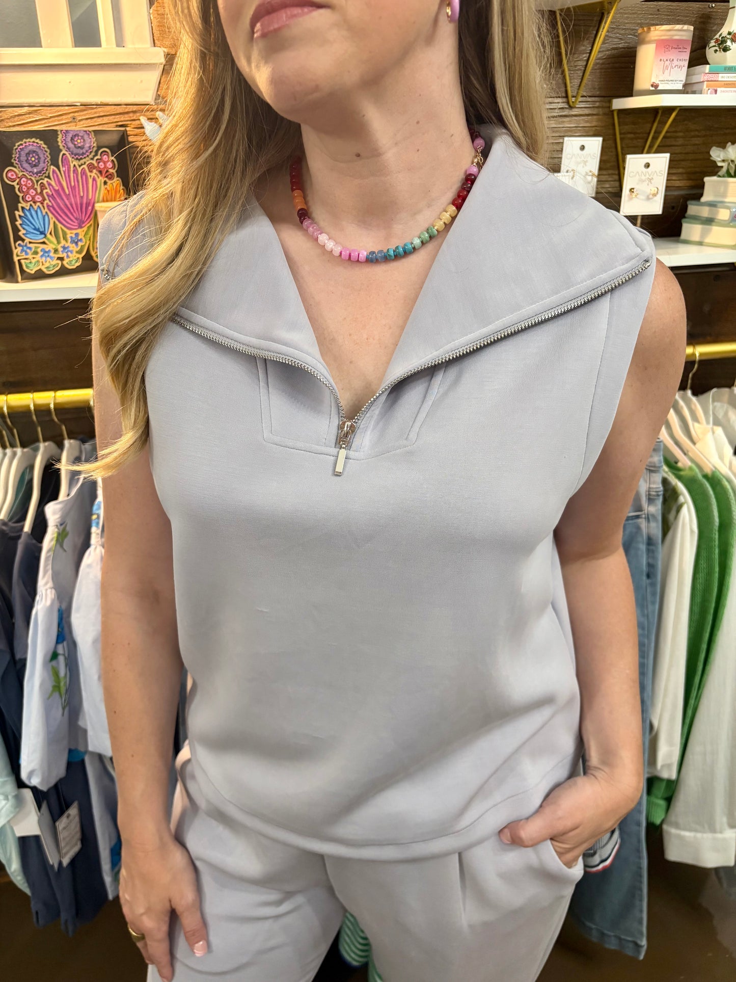 Hilarie Super Soft Tank Dusty Blue