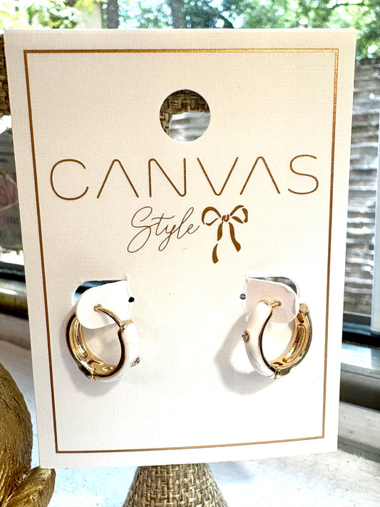 Cici Rhinestone Enamel Huggie White