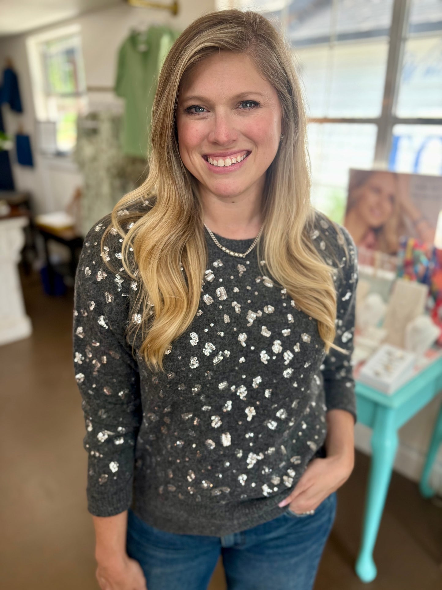 Braelyn Dark Grey Sweater w/sequins