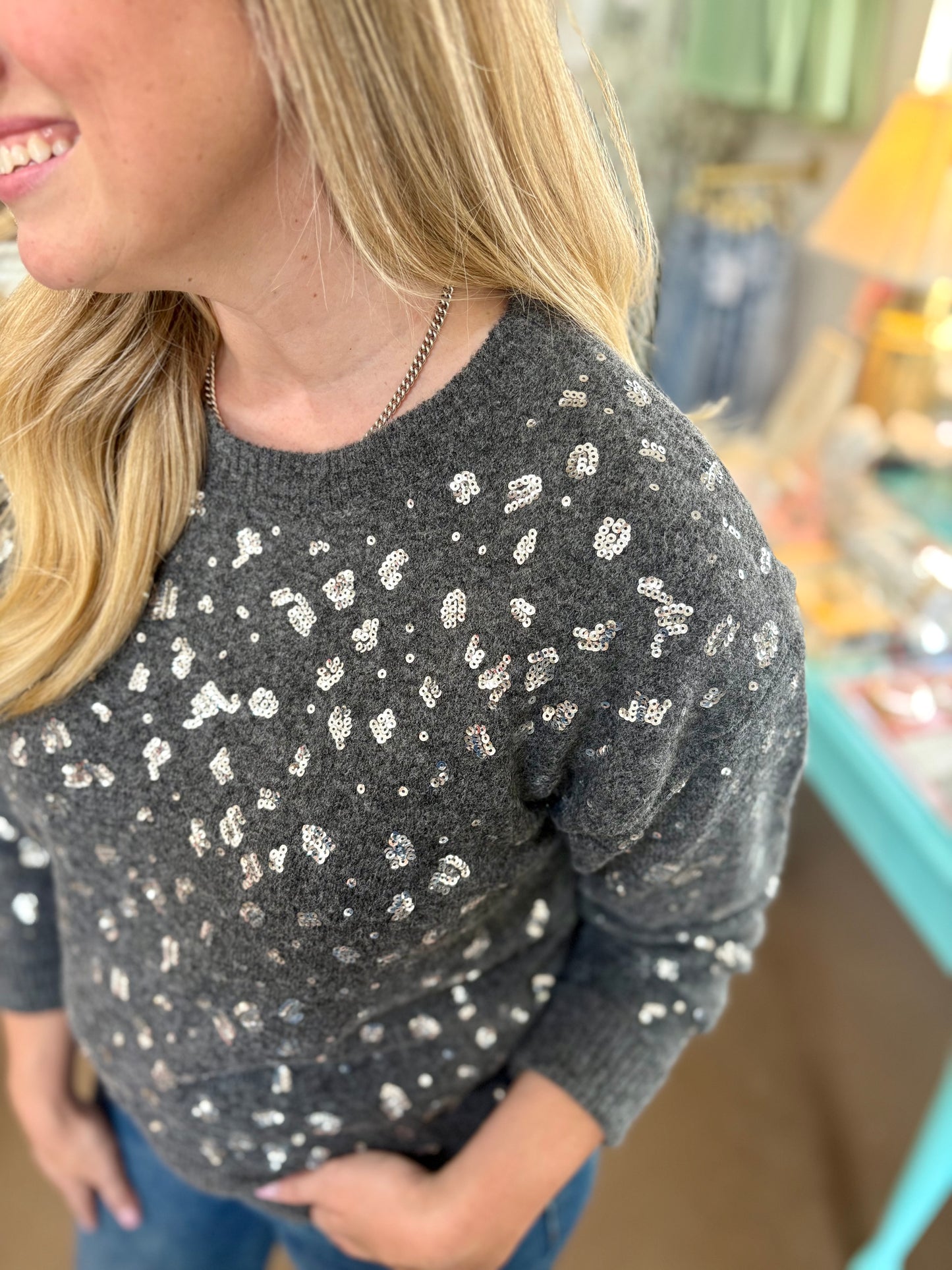 Braelyn Dark Grey Sweater w/sequins