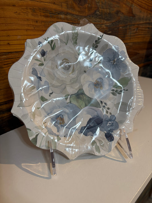 Blue Watercolor Floral Dessert Plates