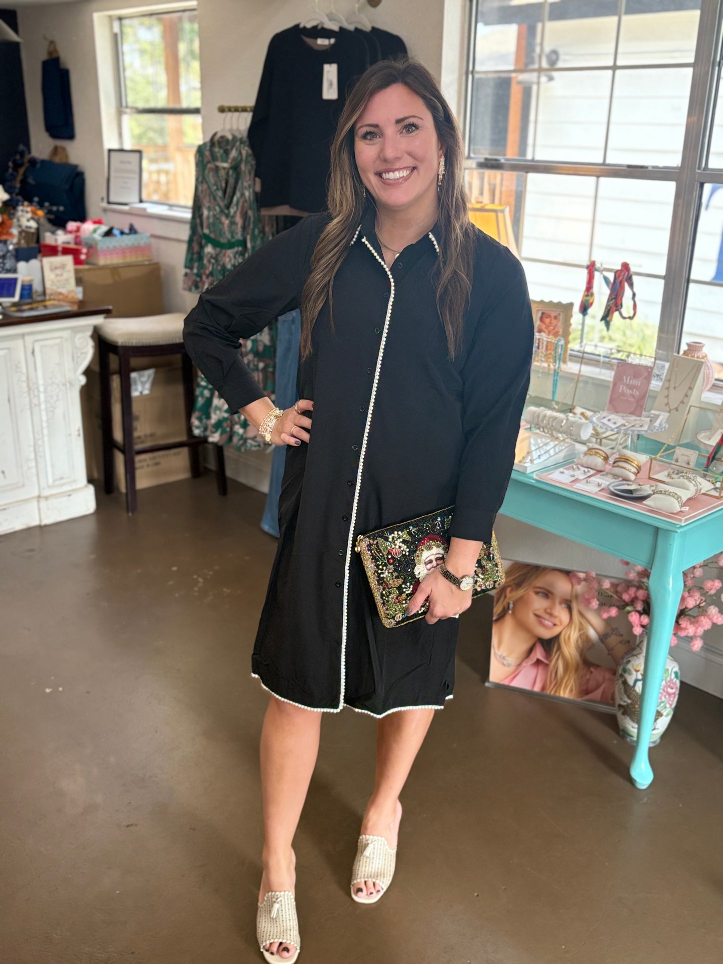 Janelle Stretch Dress with Pearls