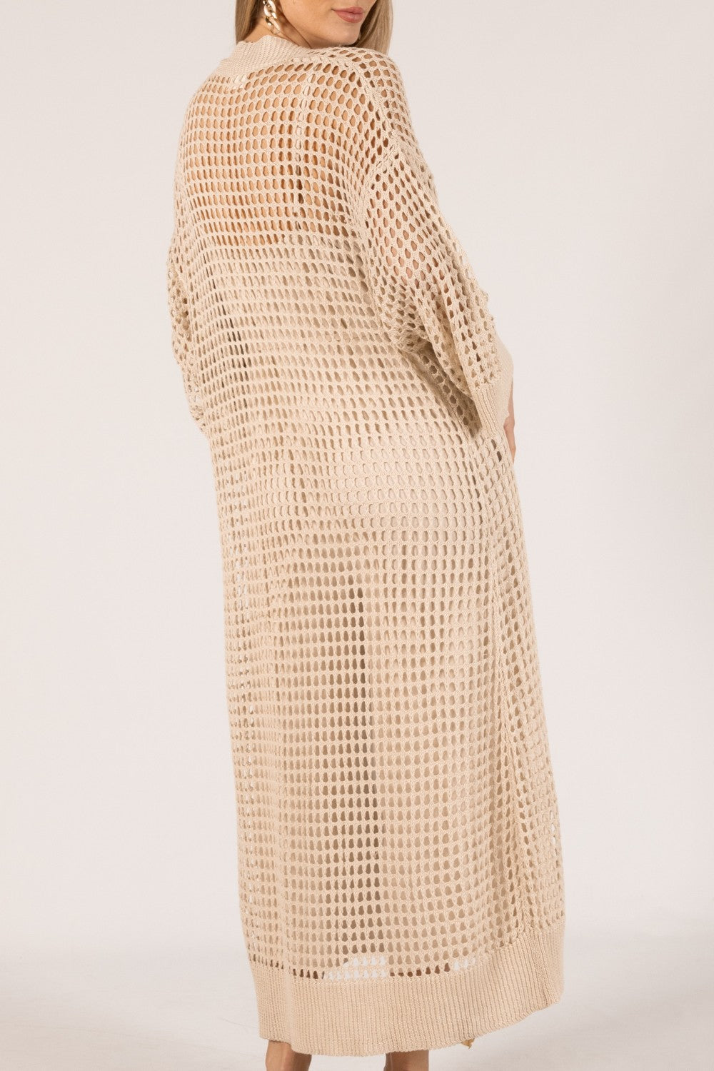 Open Knit Kimono Sleeve Cardigan