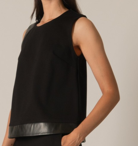 Contrast Faux Leather Sleeveless Top
