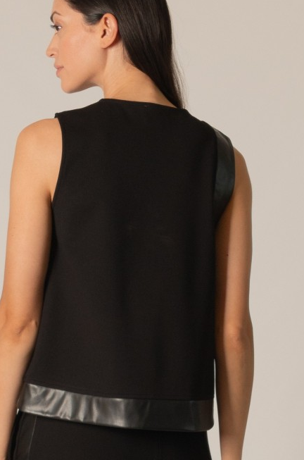 Contrast Faux Leather Sleeveless Top
