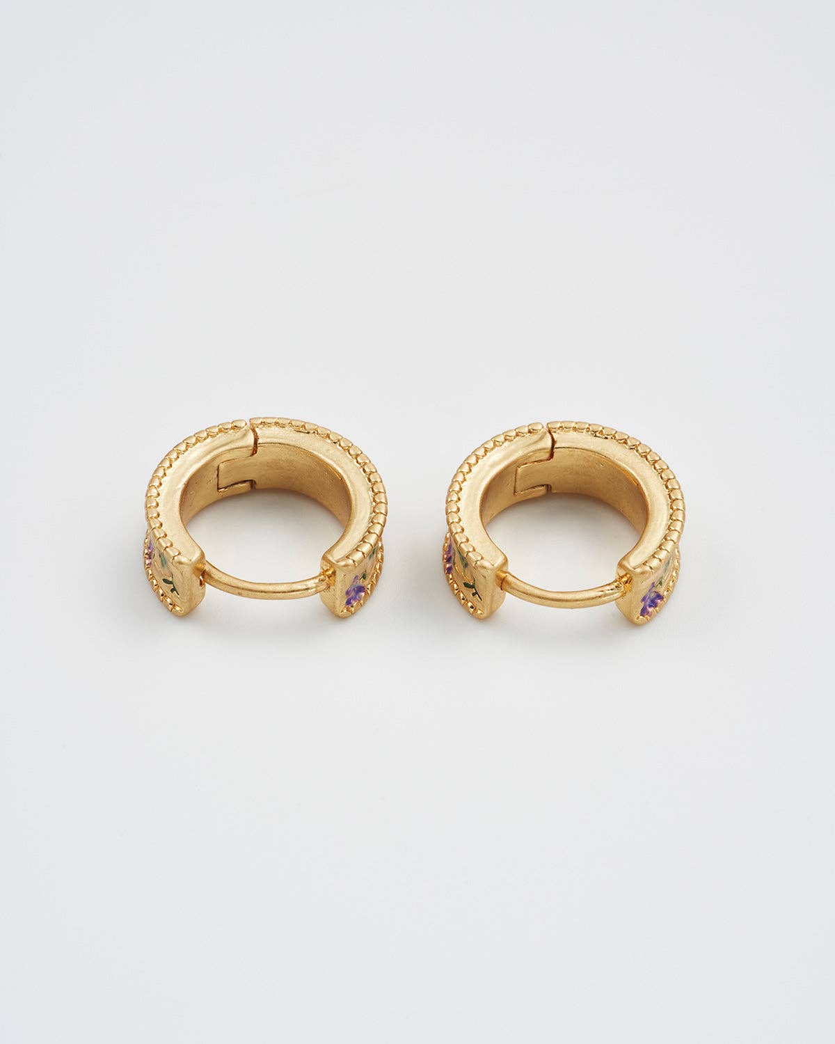 Fable England - Folksy Floral Gold Huggie Earrings - UK, US & EU