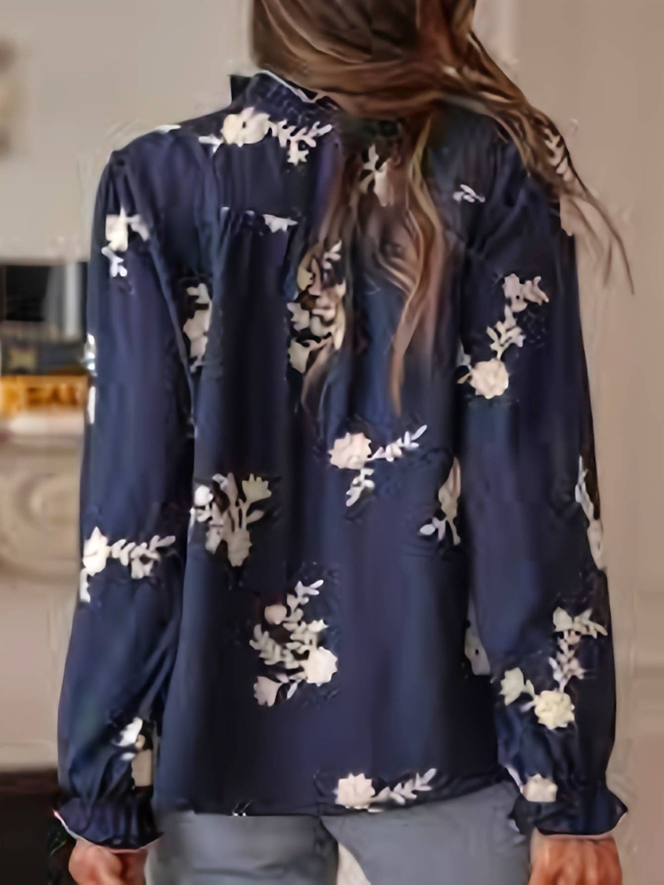 Boho Midnight Ecru Floral Ruffled Blouse