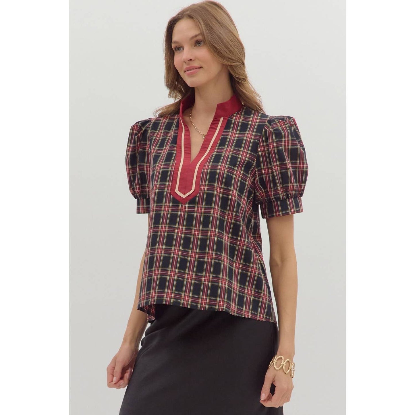 Holiday Plaid Cuff Top