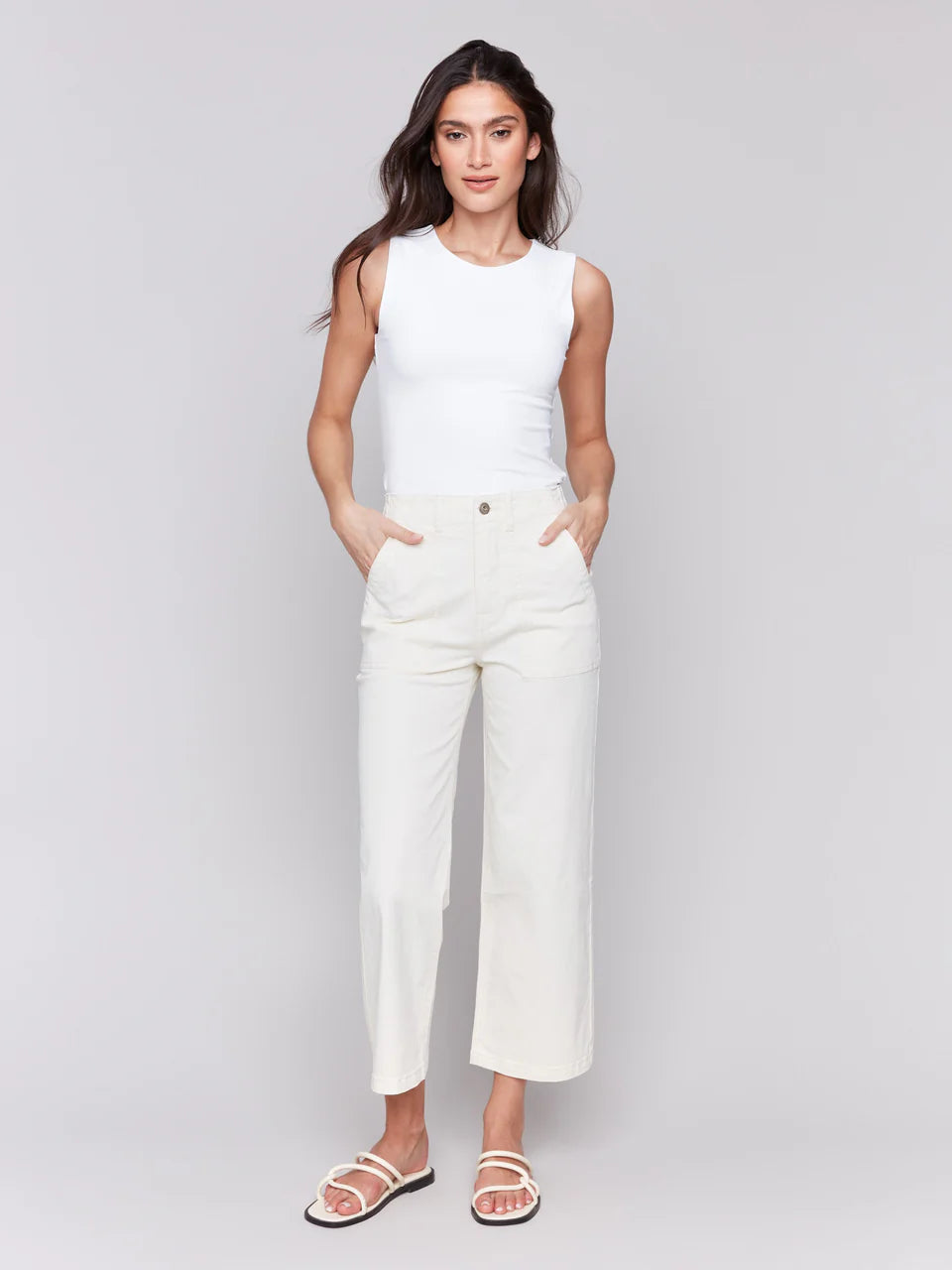 Cropped Utility Pocket Pants Natural