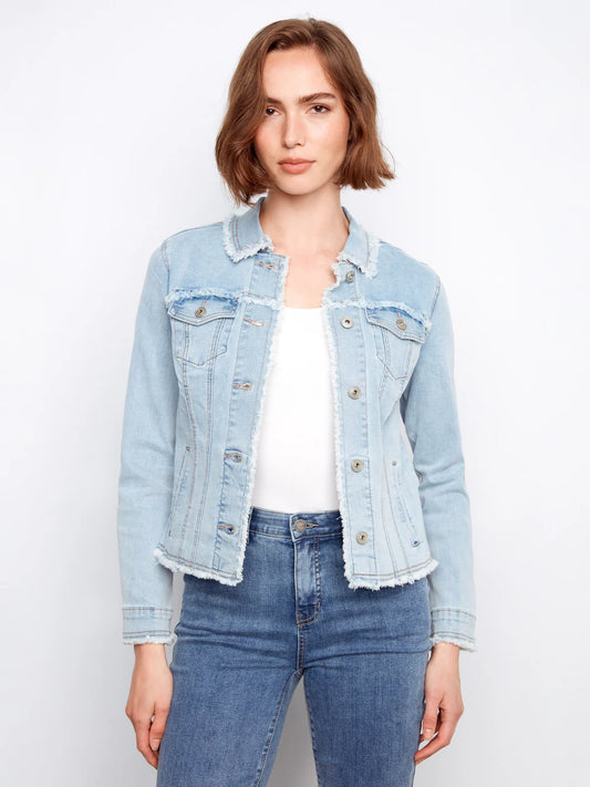 Bleach Blue Fringe Stretch Denim Jacket